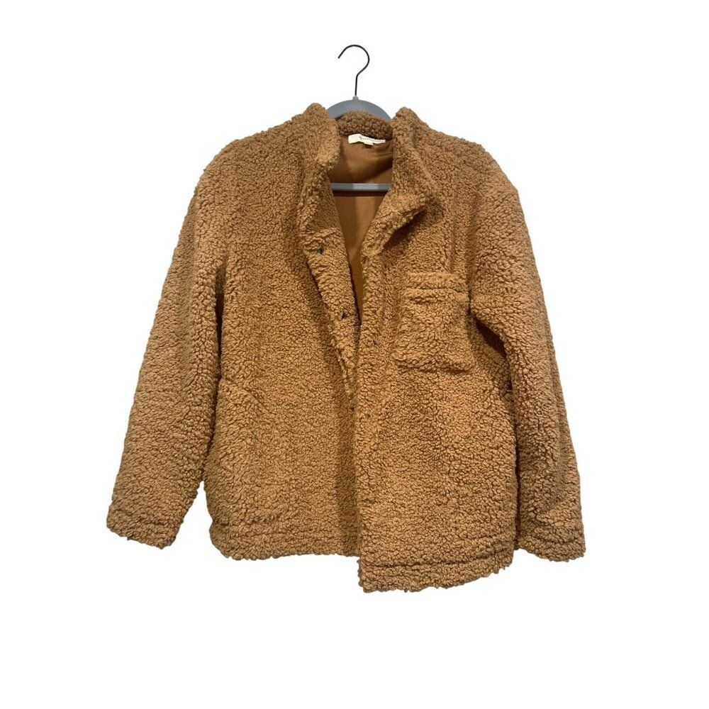 Grade & Gather Womens Teddy Coat Size L Brown Polyester Spandex Blend Made In Ch